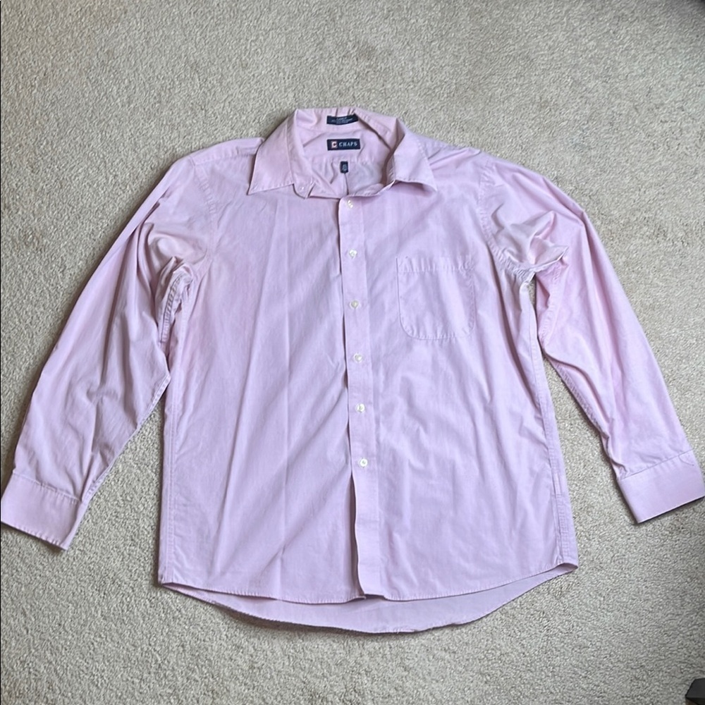 Chaps Pink Casual Button Down Shirt with Subtle Pattern